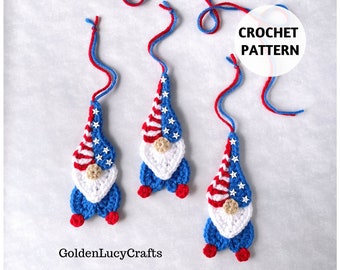 CROCHET PATTERN Patriotic Heart Gnome Ornament 4th of July Independence Day Decoration