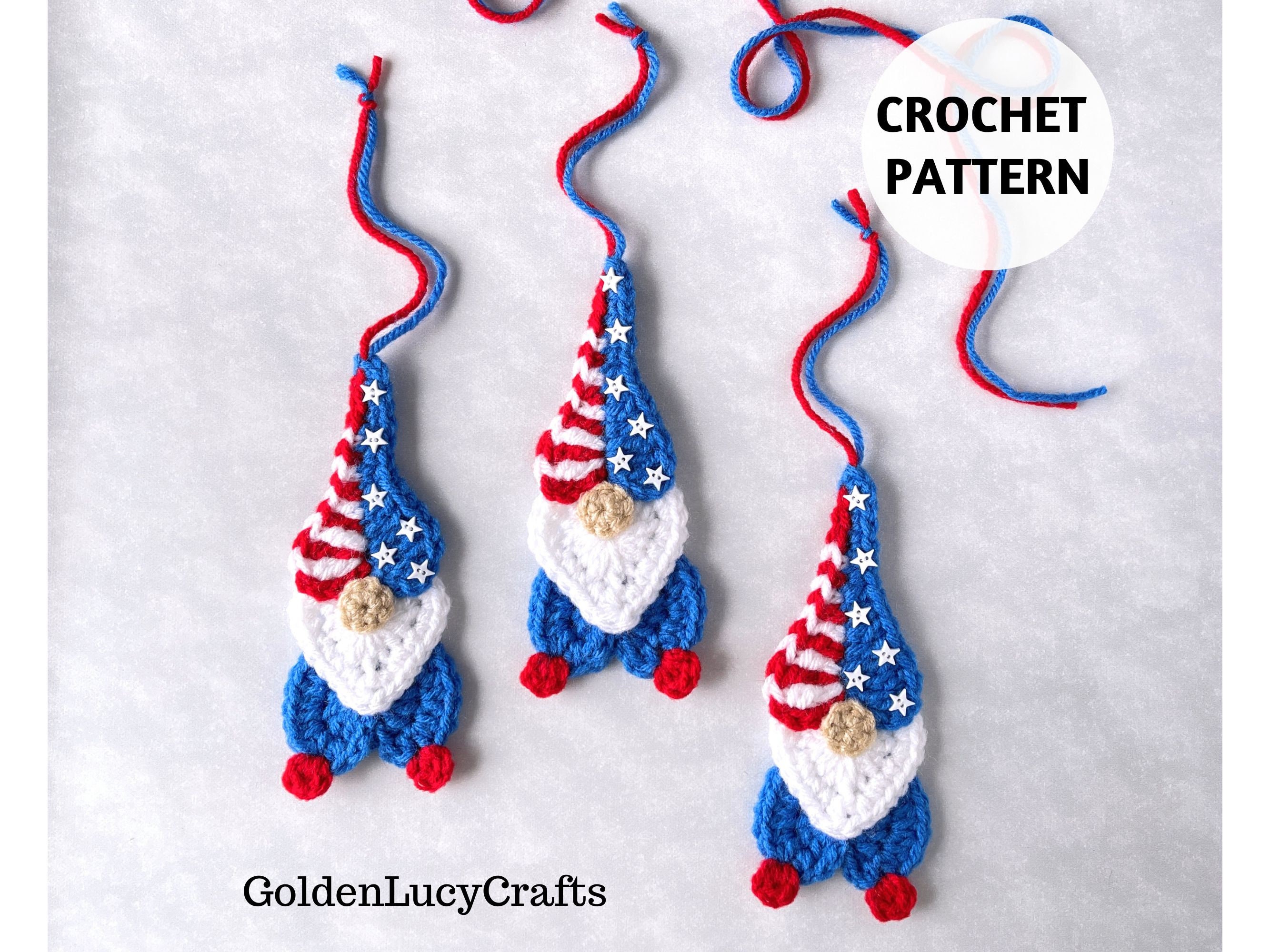39 Red, White, and Blue Crochet Patterns for Festive Celebrations 11 Crochet Pattern Patriotic Heart Gnome Ornament 4th