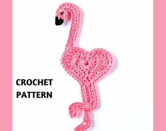CROCHET PATTERN Flamingo Applique, Heart-Shaped Animal
