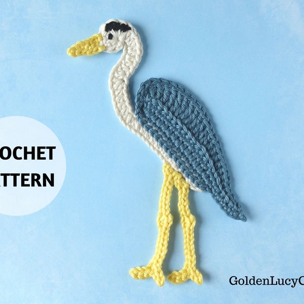 CROCHET PATTERN Blue Heron Applique Bird Motif Embellishment