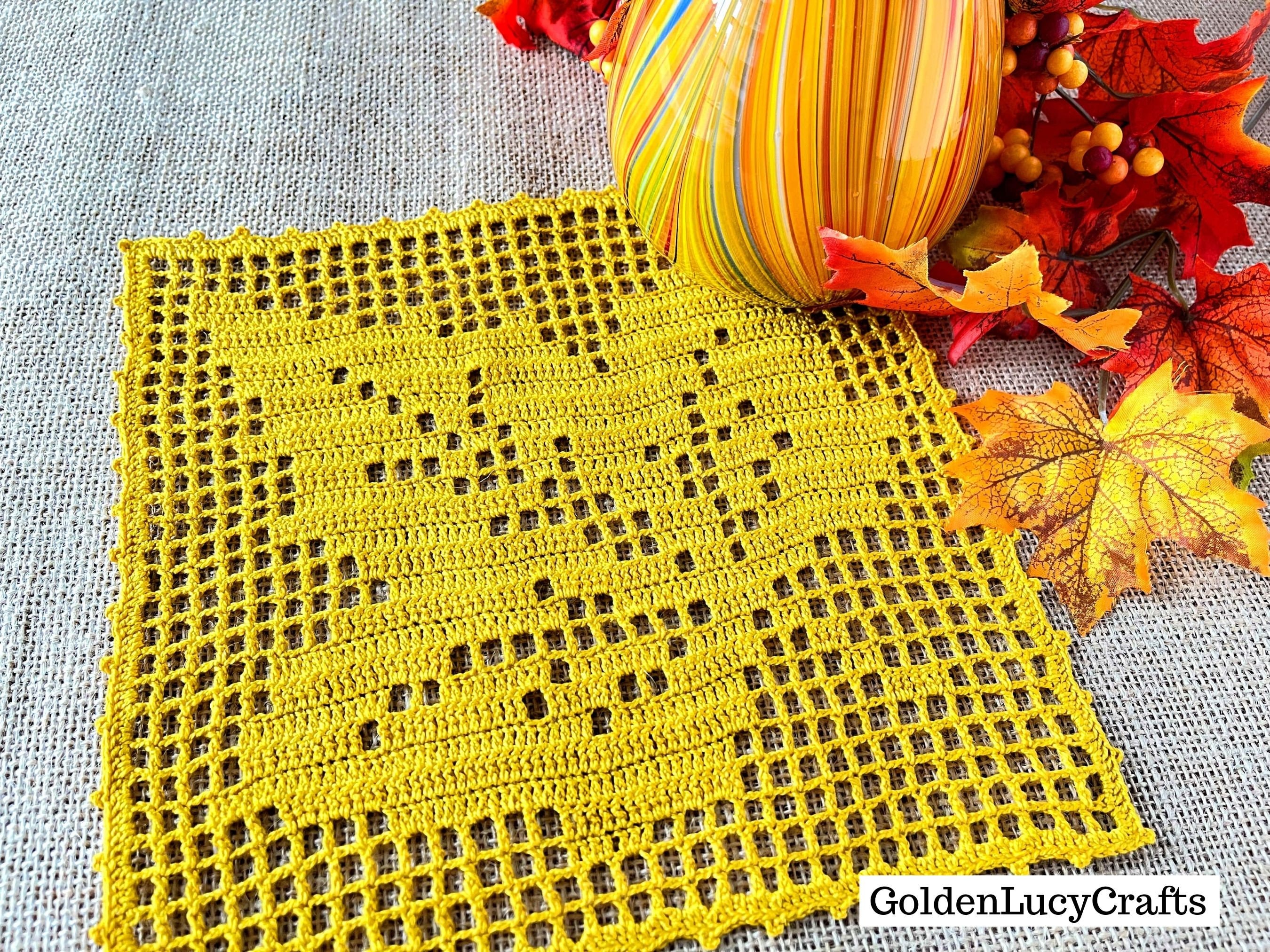 21 Crochet Filet Charts with Blankets, Doilies, and Appliqués 10 Filet Maple Leaf Square Doily Crochet Pattern