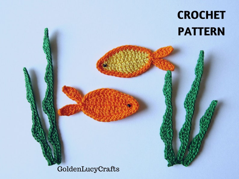 CROCHET PATTERN Fish and Seaweeds Applique Sea Motif Ocean Theme Embellishment image 1