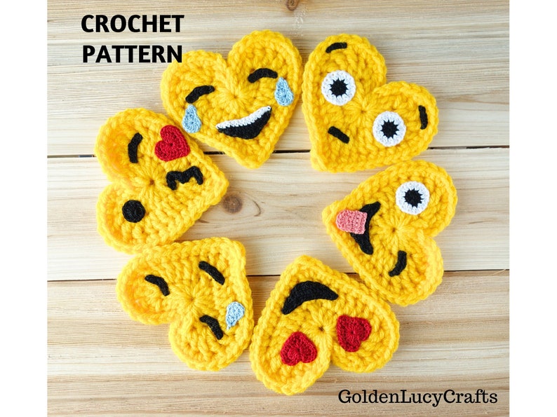 CROCHET PATTERN Heart Faces, Valentine's Day, Embellishment, Applique image 1