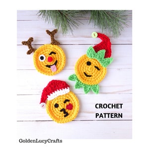 CROCHET PATTERN Christmas Faces Santa Reindeer Elf Ornaments, Appliques, Embellishment