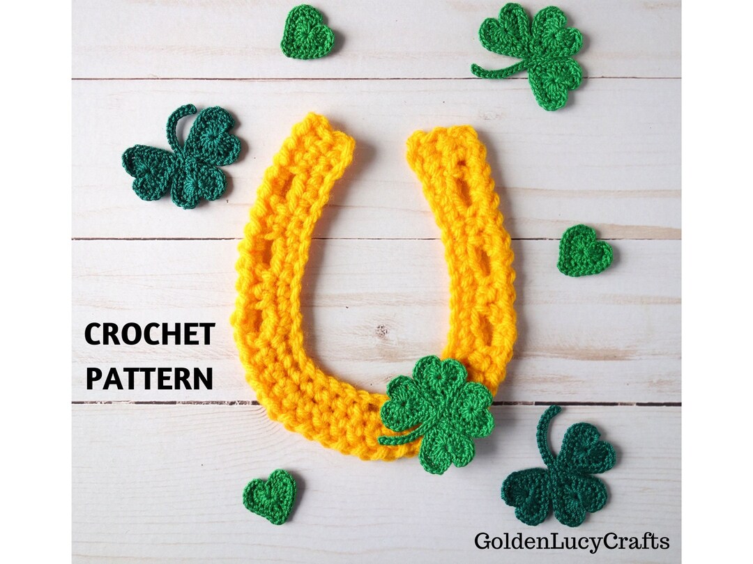 Crochet PATTERN Horseshoe Applique, Shamrock, Lucky Clover, Crochet Motif, Embellishment, St