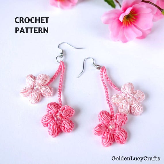 CROCHET PATTERN Cherry Blossom Earrings Crochet Jewelry