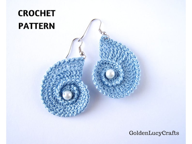 Crochet PATTERN Sea Shell Earrings Summer Beach Wedding image 0