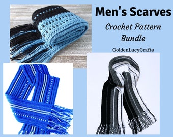 CROCHET PATTERN BUNDLE Men's Scarves - 3 Patterns