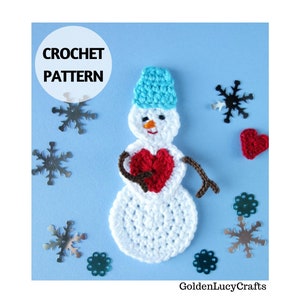 Crochet Pattern Snowman in Love Ornament, Applique, Christmas Decoration