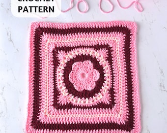 CROCHET PATTERN Floral Square Block | Blanket | Granny Square