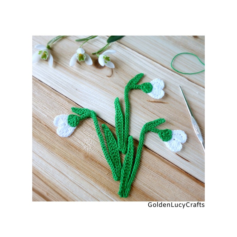 CROCHET PATTERN Snowdrop Applique Flower Motif Embellishment