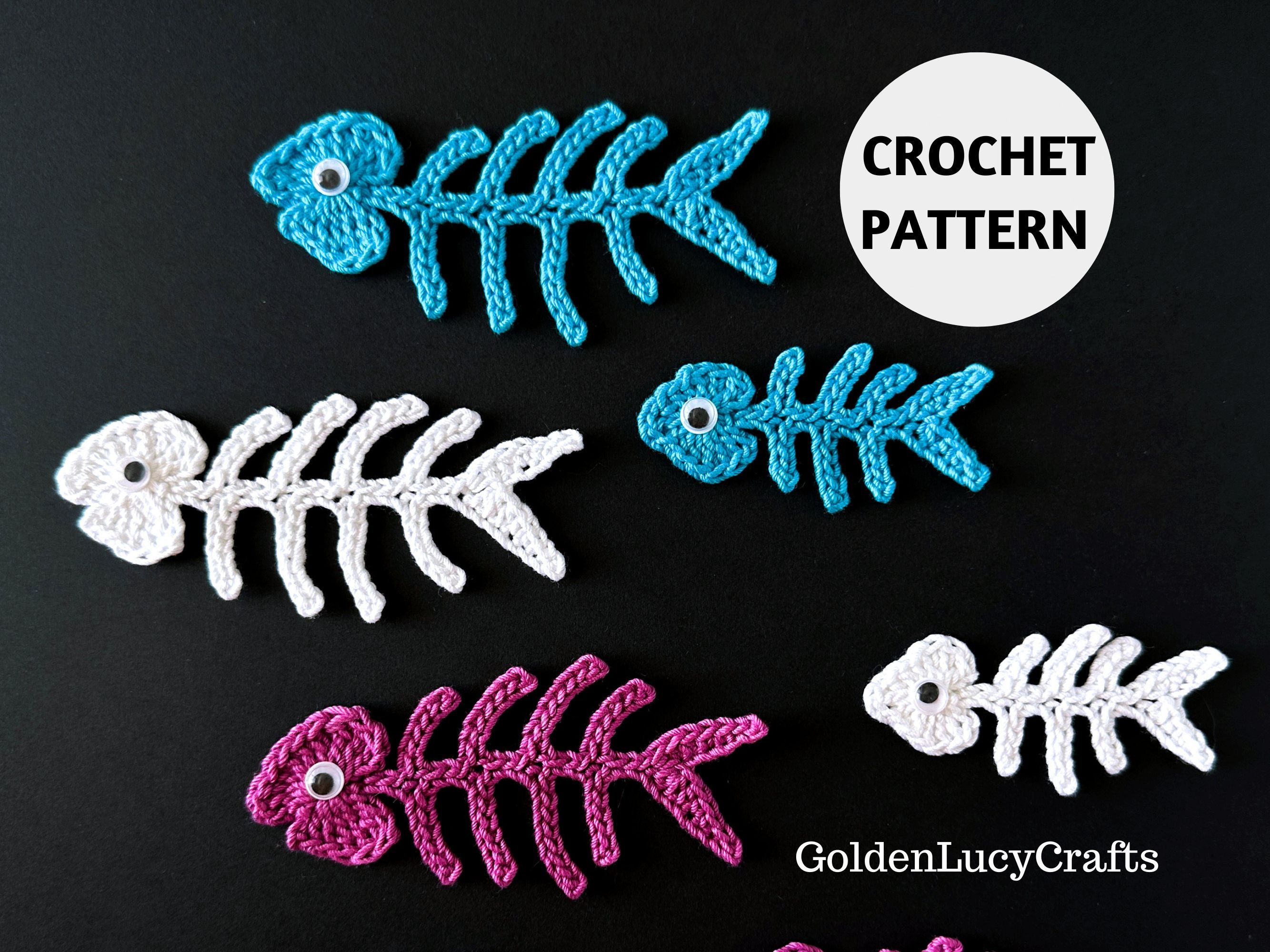 Crochet Pattern Fishbone Applique Fish Skeleton