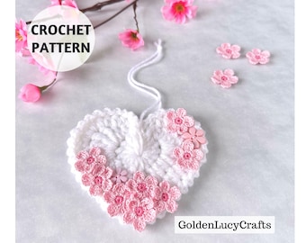 CROCHET PATTERN Cherry Blossom Heart Ornament