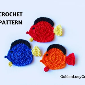 CROCHET PATTERN Colorful Tropical Fish Applique