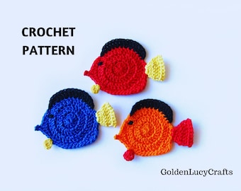 CROCHET PATTERN Colorful Tropical Fish Applique