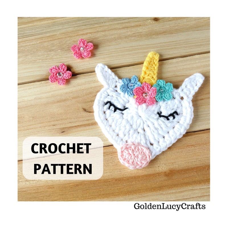 Crochet Pattern Unicorn Applique, Motif, Ornament, Heart-Shaped Unicorn image 1