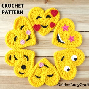 CROCHET PATTERN Heart Faces Set 2, Valentine's Day, Embellishment, Applique