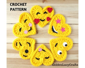 CROCHET PATTERN Heart Faces Set 2, Valentine's Day, Embellishment, Applique