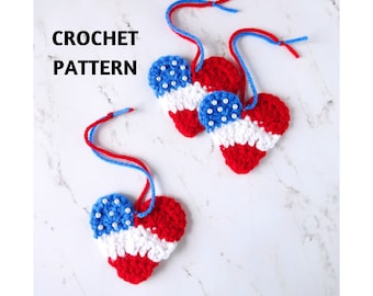 CROCHET PATTERN Patriotic Heart Ornament, 4th of July Decoration, Embellishment