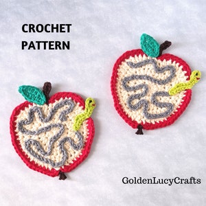 CROCHET PATTERN Apple With Worm Applique Coaster