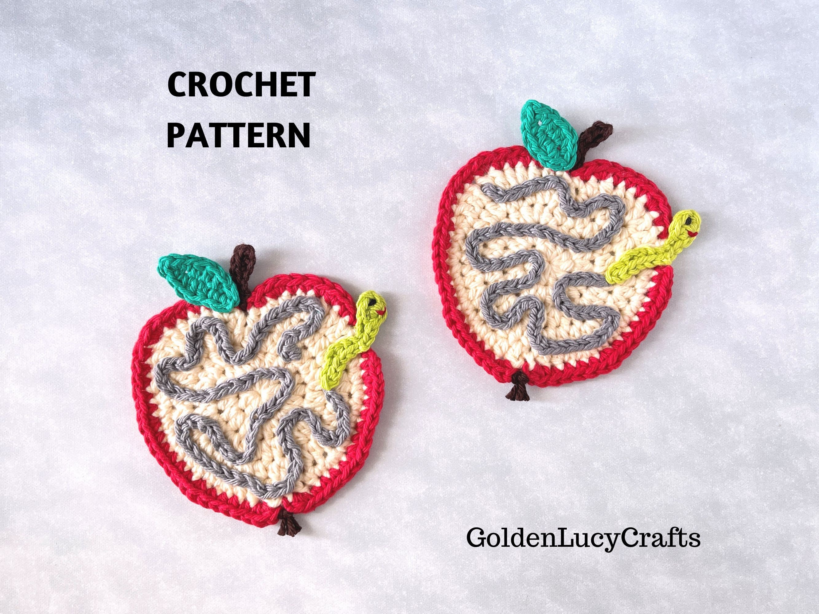 Crochet Apple Worm Coaster Applique