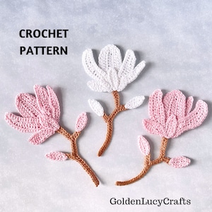 CROCHET PATTERN Magnolia Flower Spring Applique Motif Embellishment