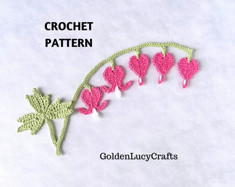 CROCHET PATTERN Bleeding Heart Flower Applique Motif Embellishment