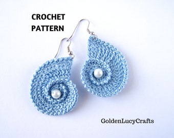 Crochet PATTERN Sea Shell Earrings, Summer, Beach Wedding, Ocean Theme, Bridal Earrings