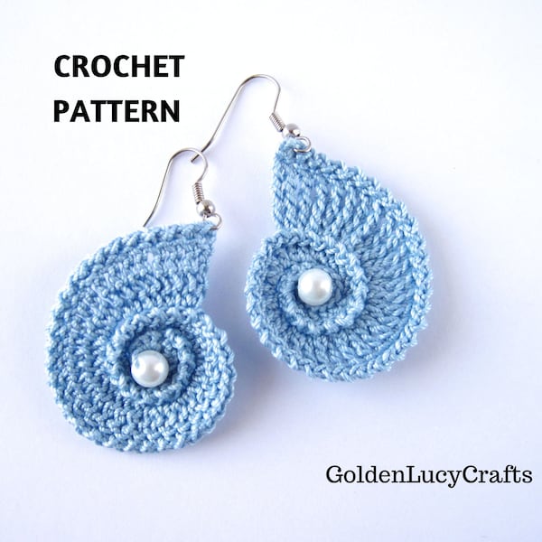 Crochet PATTERN Sea Shell Earrings, Summer, Beach Wedding, Ocean Theme, Bridal Earrings