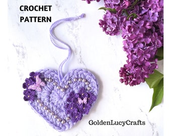 CROCHET PATTERN Mother's Day Heart Lilac Flowers Gift Idea Wall Decor