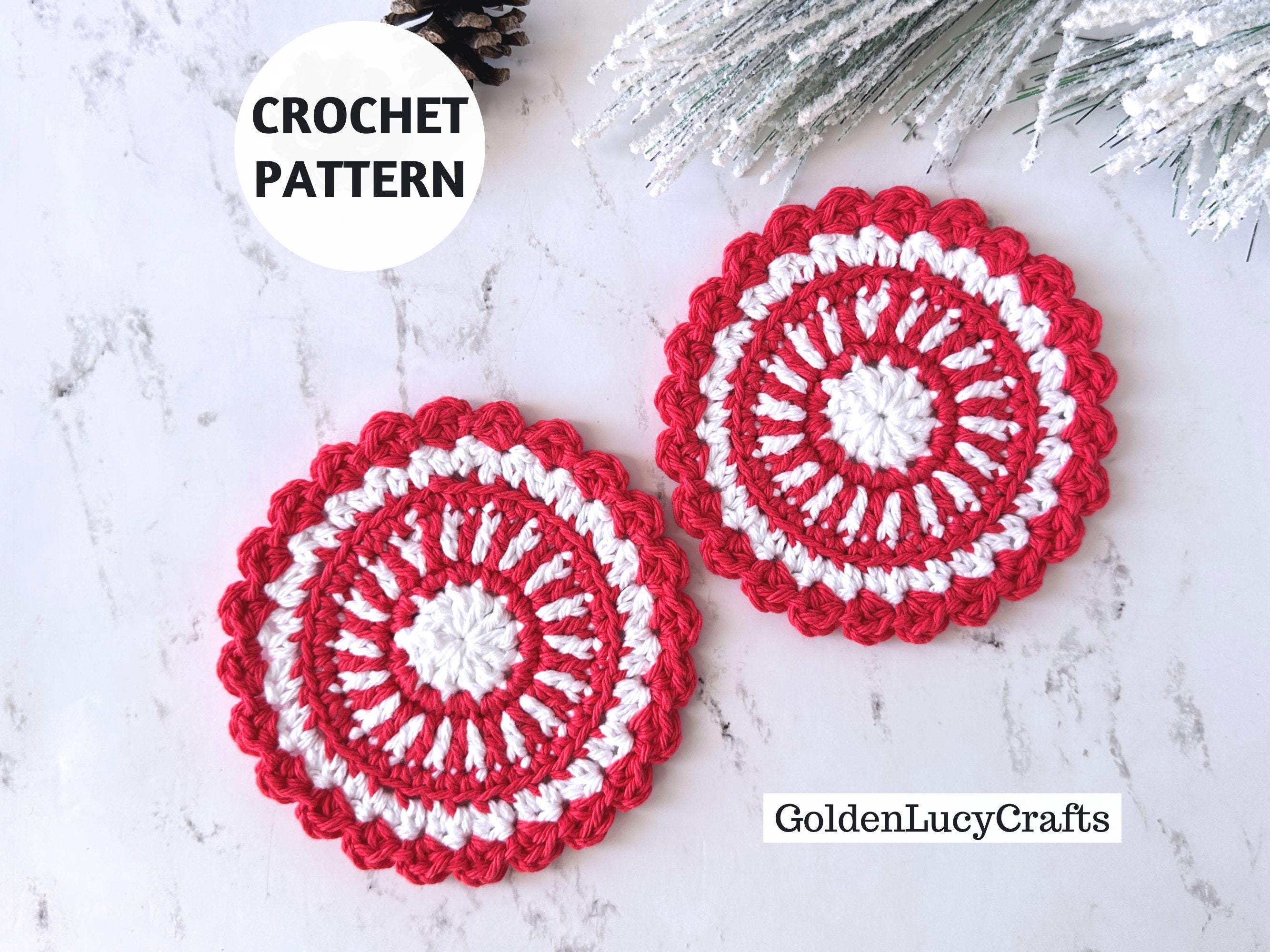 39 Christmas Coaster Crochet Patterns for Festive Table Decor, Gifts, and Cozy Holiday... 19 Crochet Pattern Christmas Coaster Candy Cane Theme