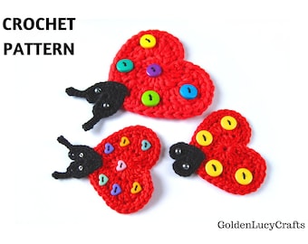 CROCHET PATTERN Ladybug Applique, Heart Shaped Ladybug, Motif, Embellishment