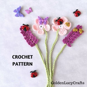 CROCHET PATTERN Flower Bookmarks, Lavender Bookmark, Cherry Blossom Bookmark