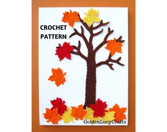 CROCHET PATTERN Maple Tree Applique, Set of 2 patterns - Tree and Maple Leaf, Fall, Autumn, Wall Art