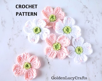 Crochet Pattern Dogwood Flower, Crochet Applique, Motif, Embellishment