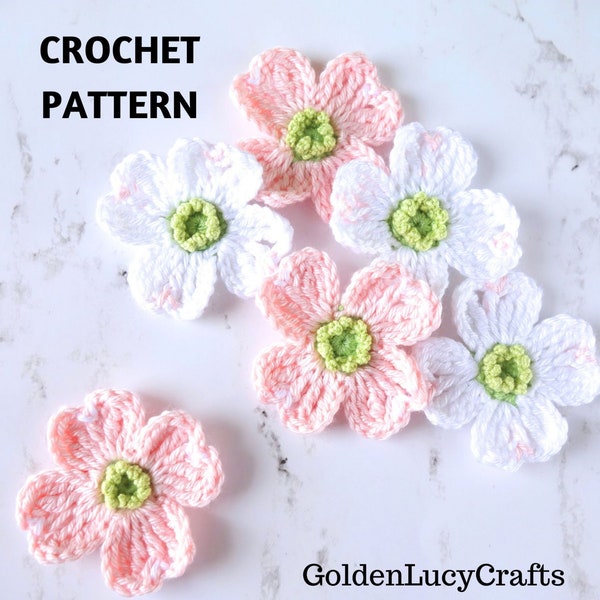 Crochet Pattern Dogwood Flower, Crochet Applique, Motif, Embellishment