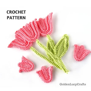 CROCHET PATTERN Tulip with Stem and Leaf Applique, Spring Flower