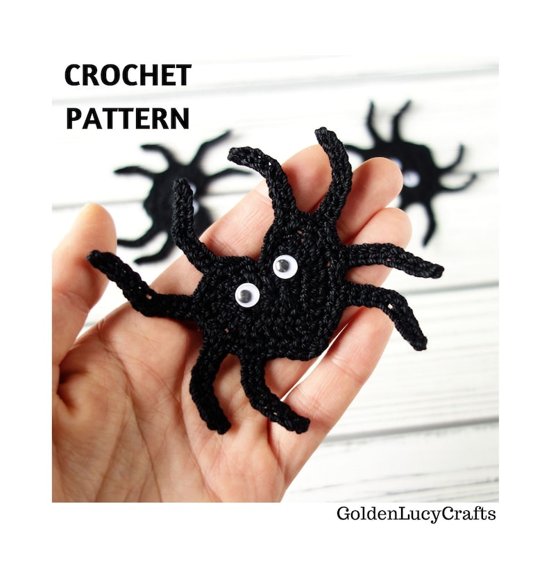 Crochet Pattern Spider Applique, Heart-Shaped Spider, Crochet Halloween Decoration, Embellishment image 1