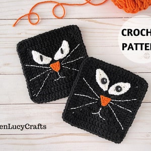 CROCHET PATTERN Black Cat Granny Square Halloween