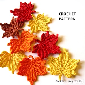 CROCHET PATTERN Small Maple Leaf Applique Motif Embellishment Fall Autumn