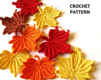 CROCHET PATTERN Small Maple Leaf Applique Motif Embellishment Fall Autumn