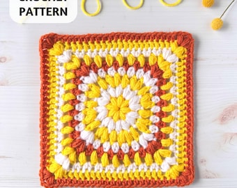 Crochet Pattern Puff Stitch Granny Square Block