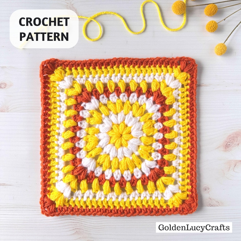 Crochet Pattern Puff Stitch Granny Square Block - Etsy