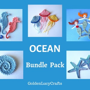 Ocean Bundle Pack- 5 Crochet Appliques PATTERNS