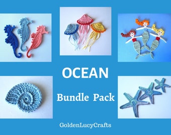 Ocean Bundle Pack- 5 Crochet Appliques PATTERNS