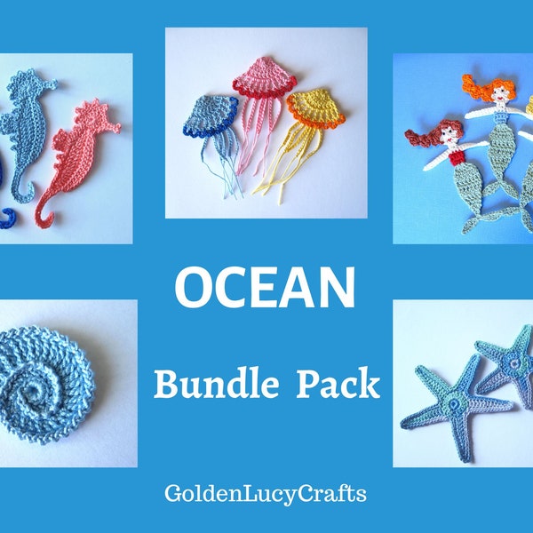 Ocean Bundle Pack- 5 Crochet Appliques PATTERNS