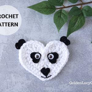 CROCHET PATTERN Panda Applique Heart-Shaped Bear Animal Crochet Motif Embellishment