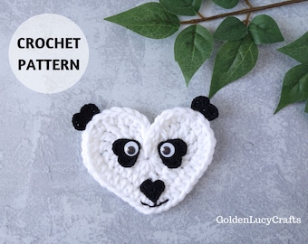 CROCHET PATTERN Panda Applique | Heart-Shaped | Animal | Crochet Motif | Embellishment