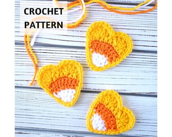 CROCHET PATTERN Candy Corn Heart, Applique, Embellishment, Halloween