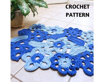 CROCHET PATTERN Flower Rug Made from Motifs, Home, Bathroom Decor